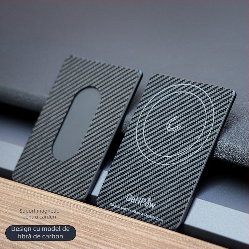 GaNPow Suport de carduri din fibră de carbon cu MagSafe pentru iPhone, ultra-subțire, prindere magnetică puternică