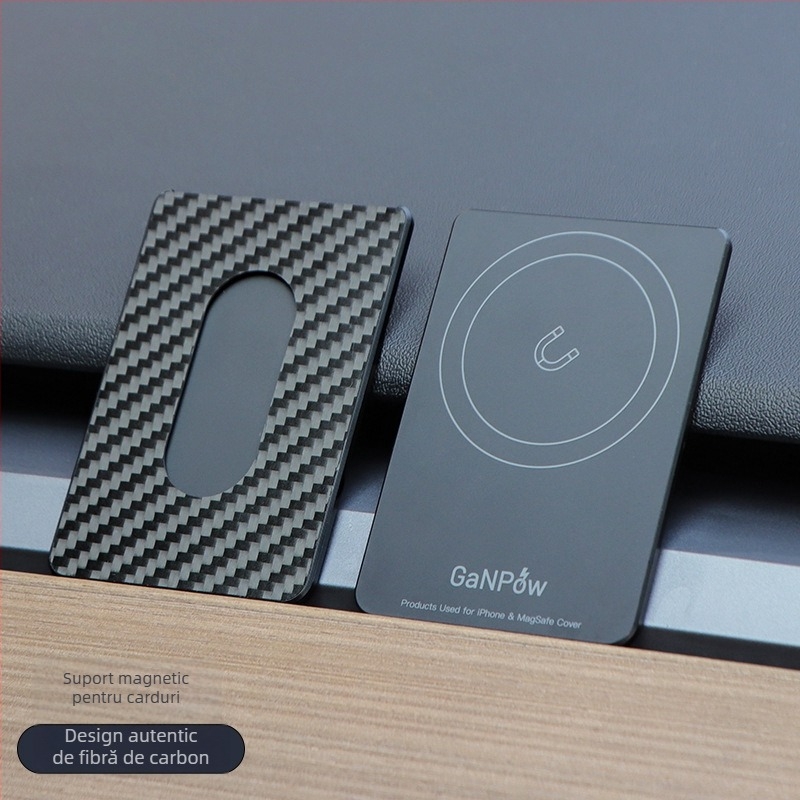 GaNPow Suport de carduri din fibră de carbon cu MagSafe pentru iPhone, ultra-subțire, prindere magnetică puternică