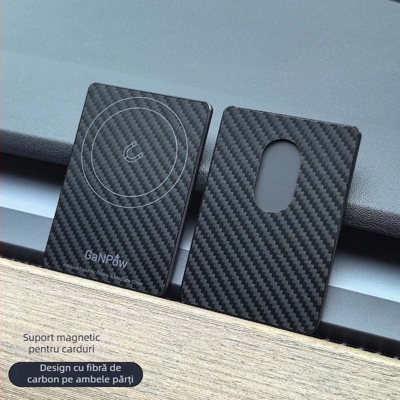GaNPow Suport de carduri din fibră de carbon cu MagSafe pentru iPhone, ultra-subțire, prindere magnetică puternică