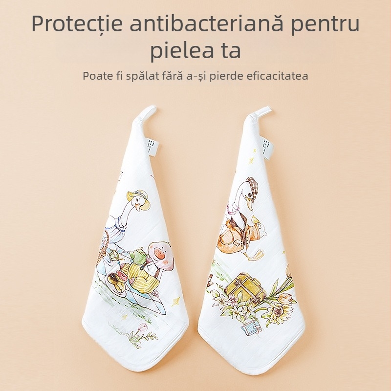 Prosop pătrat pentru bebeluși din fibre de bambus, model desenat de tip cartoon, absorbent pentru sugari și copii 0–6 ani