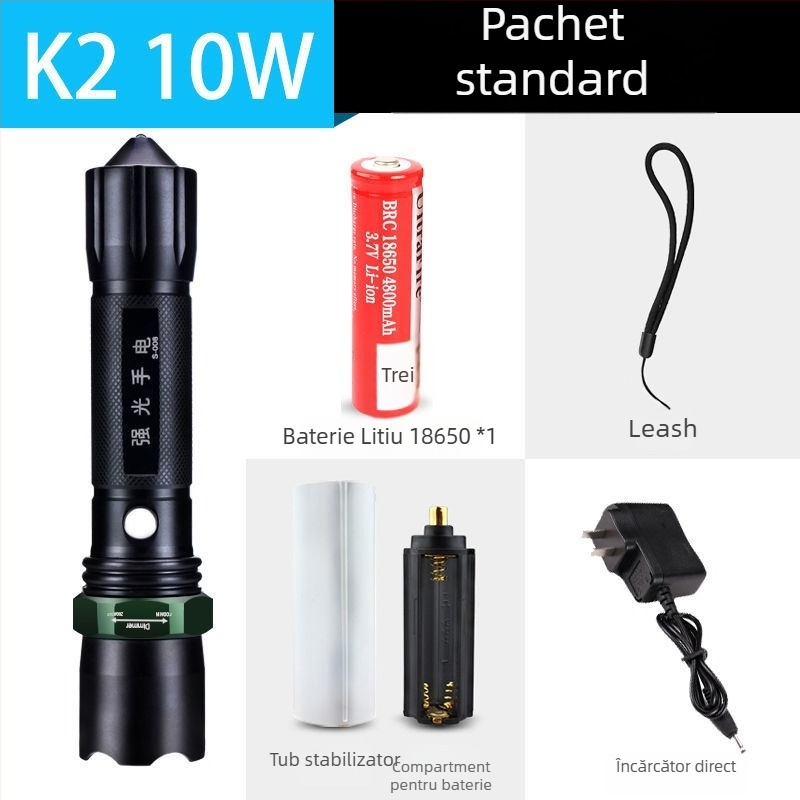 Lanternă reîncărcabilă cu lumină laser de mare intensitate, rază lungă, 30W, aliaj de aluminiu, alimentare pe baterie, multifuncțional pentru autoapărare