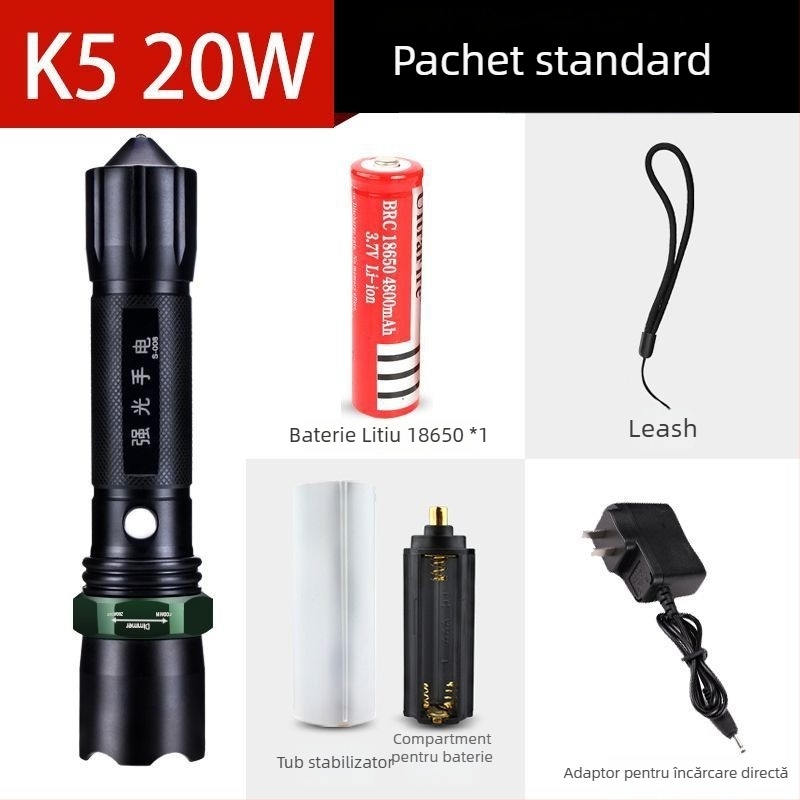 Lanternă reîncărcabilă cu lumină laser de mare intensitate, rază lungă, 30W, aliaj de aluminiu, alimentare pe baterie, multifuncțional pentru autoapărare