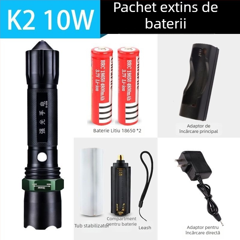 Lanternă reîncărcabilă cu lumină laser de mare intensitate, rază lungă, 30W, aliaj de aluminiu, alimentare pe baterie, multifuncțional pentru autoapărare