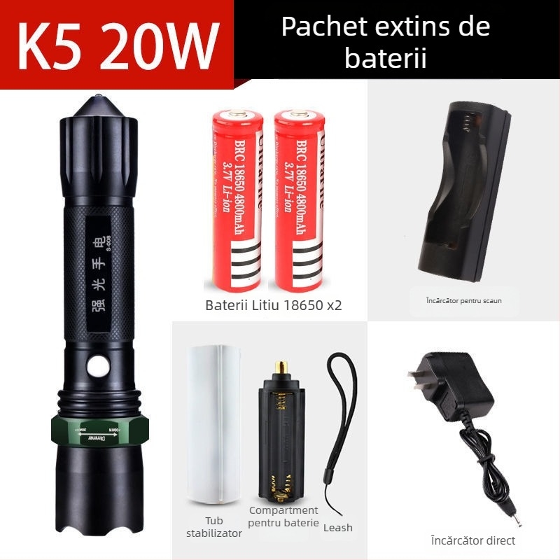 Lanternă reîncărcabilă cu lumină laser de mare intensitate, rază lungă, 30W, aliaj de aluminiu, alimentare pe baterie, multifuncțional pentru autoapărare