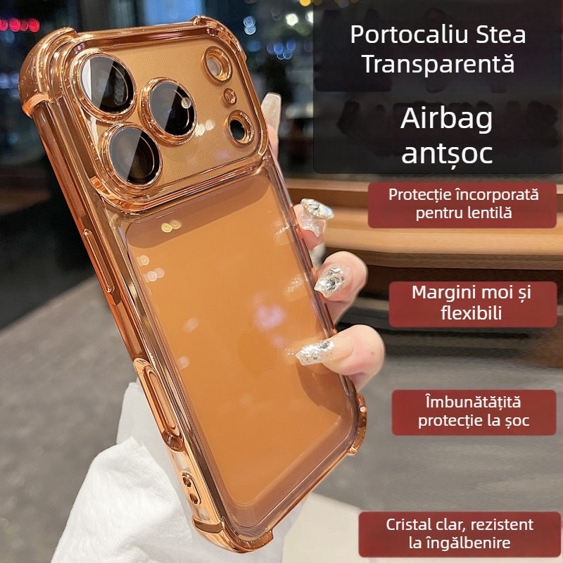Carcasă transparentă din silicon pentru iPhone, cu protecție anti-cădere și placare electroplată, compatibilă cu seria iPhone 12–14