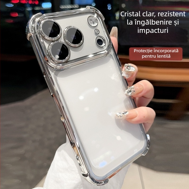 Carcasă transparentă din silicon pentru iPhone, cu protecție anti-cădere și placare electroplată, compatibilă cu seria iPhone 12–14
