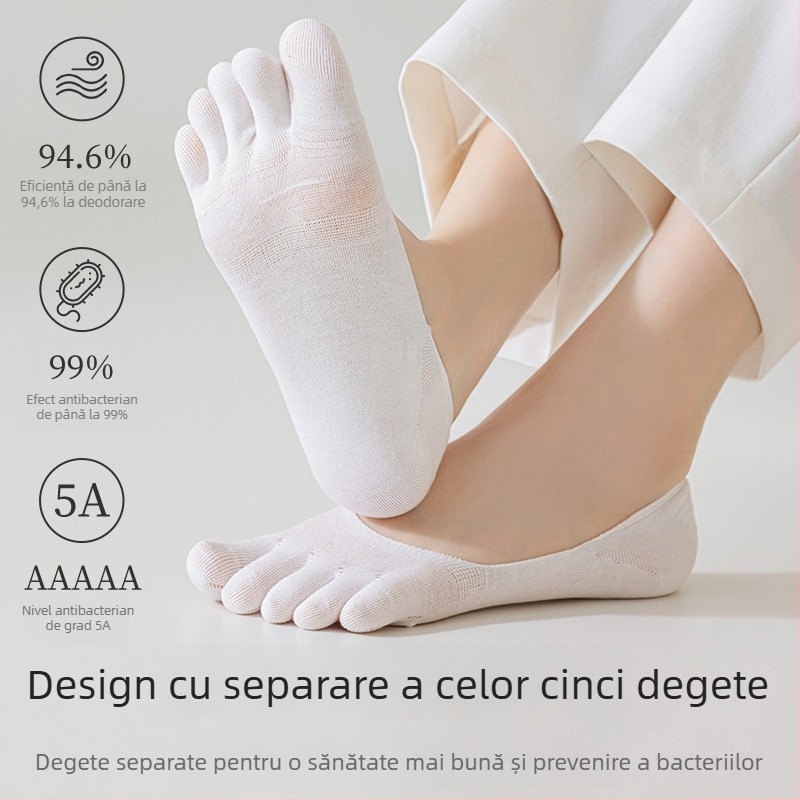 Șosete cu degete pentru femei, bumbac 70–80%, uscare rapidă, respirante, antibacteriene, cu degete separate