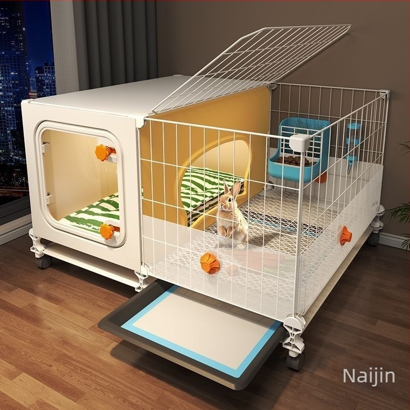 Cușcă pentru iepuri cu toaletă integrată pentru urină, spațiu interior mare pentru animale de companie (iepuri, porcușori de Guinea și hamsteri) — plastic, cușcă pentru animale de companie, personalizare directă din fabrică pentru comerțul cross-border, su