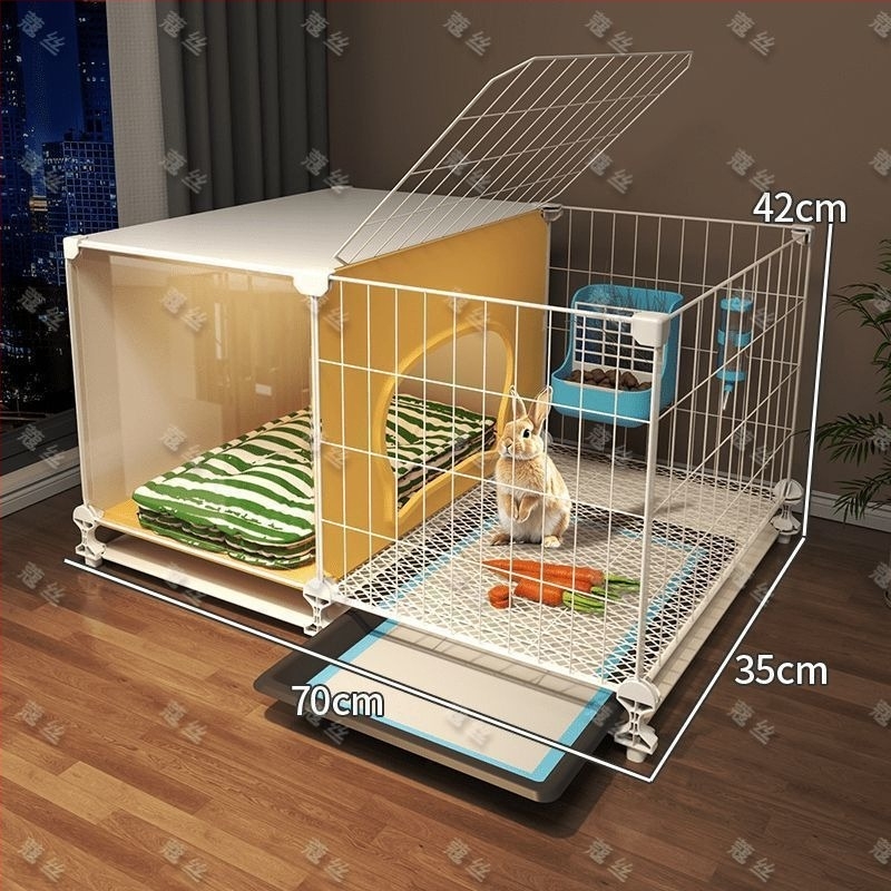 Cușcă pentru iepuri cu toaletă integrată pentru urină, spațiu interior mare pentru animale de companie (iepuri, porcușori de Guinea și hamsteri) — plastic, cușcă pentru animale de companie, personalizare directă din fabrică pentru comerțul cross-border, su