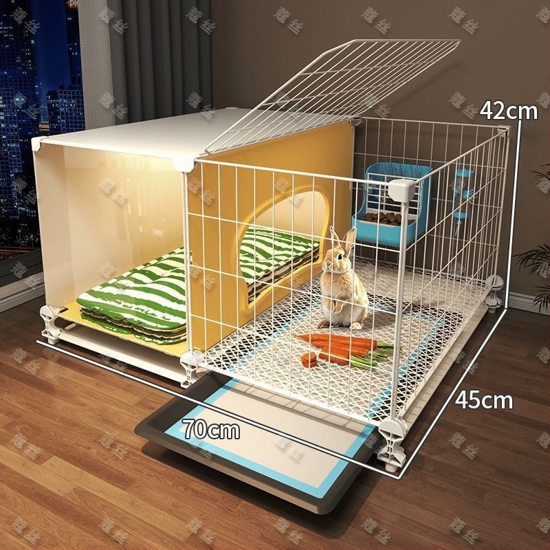 Cușcă pentru iepuri cu toaletă integrată pentru urină, spațiu interior mare pentru animale de companie (iepuri, porcușori de Guinea și hamsteri) — plastic, cușcă pentru animale de companie, personalizare directă din fabrică pentru comerțul cross-border, su