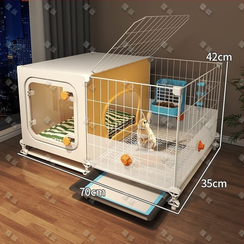 Cușcă pentru iepuri cu toaletă integrată pentru urină, spațiu interior mare pentru animale de companie (iepuri, porcușori de Guinea și hamsteri) — plastic, cușcă pentru animale de companie, personalizare directă din fabrică pentru comerțul cross-border, su