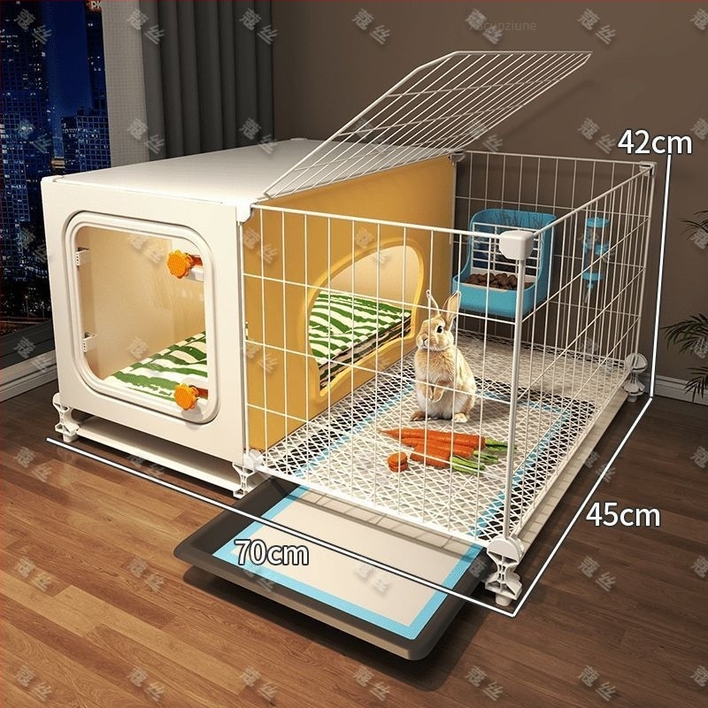 Cușcă pentru iepuri cu toaletă integrată pentru urină, spațiu interior mare pentru animale de companie (iepuri, porcușori de Guinea și hamsteri) — plastic, cușcă pentru animale de companie, personalizare directă din fabrică pentru comerțul cross-border, su