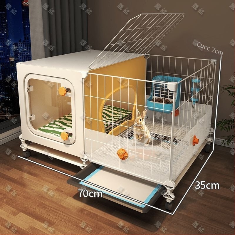 Cușcă pentru iepuri cu toaletă integrată pentru urină, spațiu interior mare pentru animale de companie (iepuri, porcușori de Guinea și hamsteri) — plastic, cușcă pentru animale de companie, personalizare directă din fabrică pentru comerțul cross-border, su