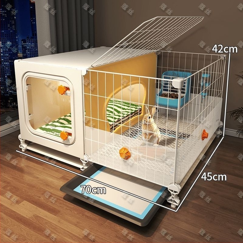 Cușcă pentru iepuri cu toaletă integrată pentru urină, spațiu interior mare pentru animale de companie (iepuri, porcușori de Guinea și hamsteri) — plastic, cușcă pentru animale de companie, personalizare directă din fabrică pentru comerțul cross-border, su