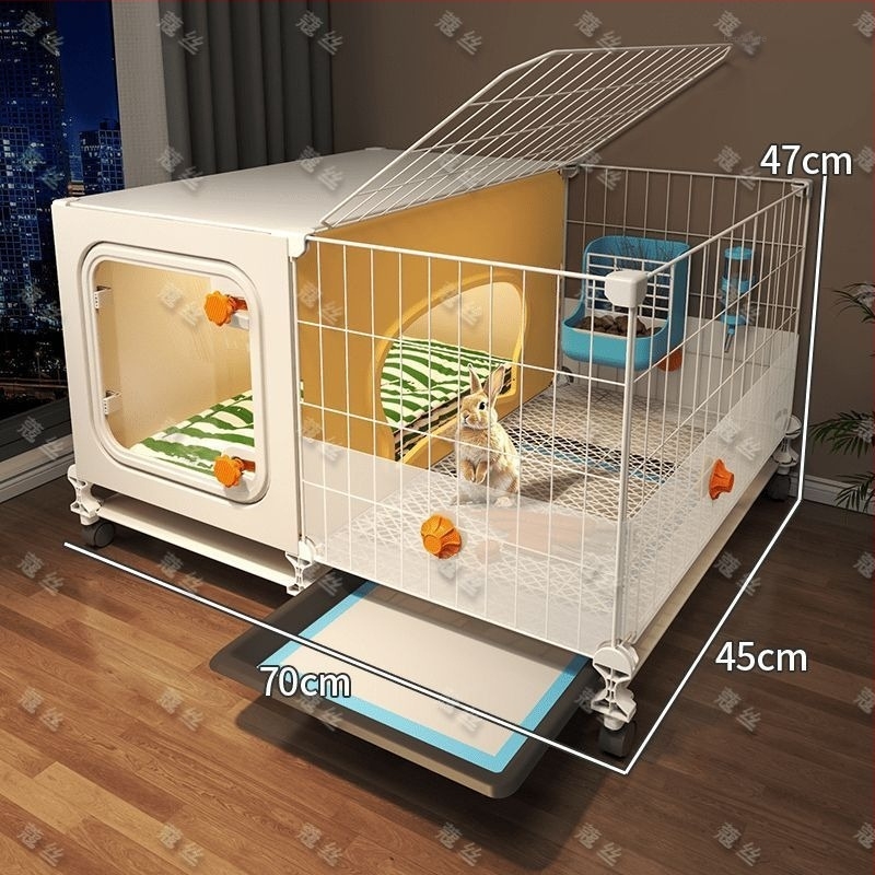Cușcă pentru iepuri cu toaletă integrată pentru urină, spațiu interior mare pentru animale de companie (iepuri, porcușori de Guinea și hamsteri) — plastic, cușcă pentru animale de companie, personalizare directă din fabrică pentru comerțul cross-border, su