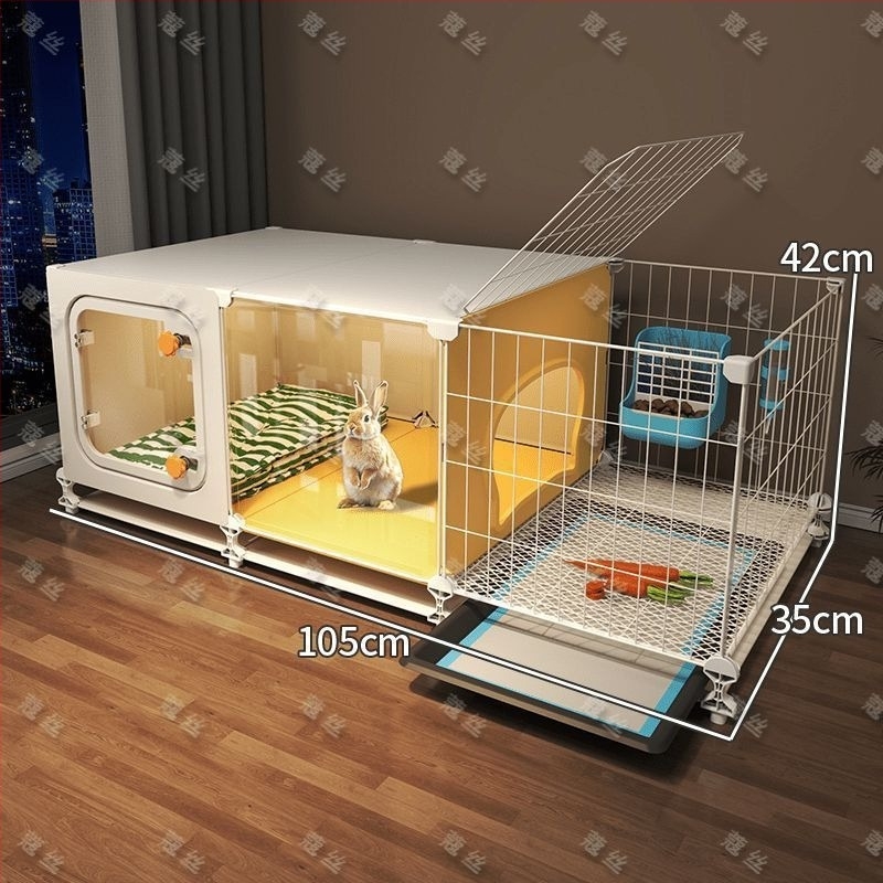 Cușcă pentru iepuri cu toaletă integrată pentru urină, spațiu interior mare pentru animale de companie (iepuri, porcușori de Guinea și hamsteri) — plastic, cușcă pentru animale de companie, personalizare directă din fabrică pentru comerțul cross-border, su