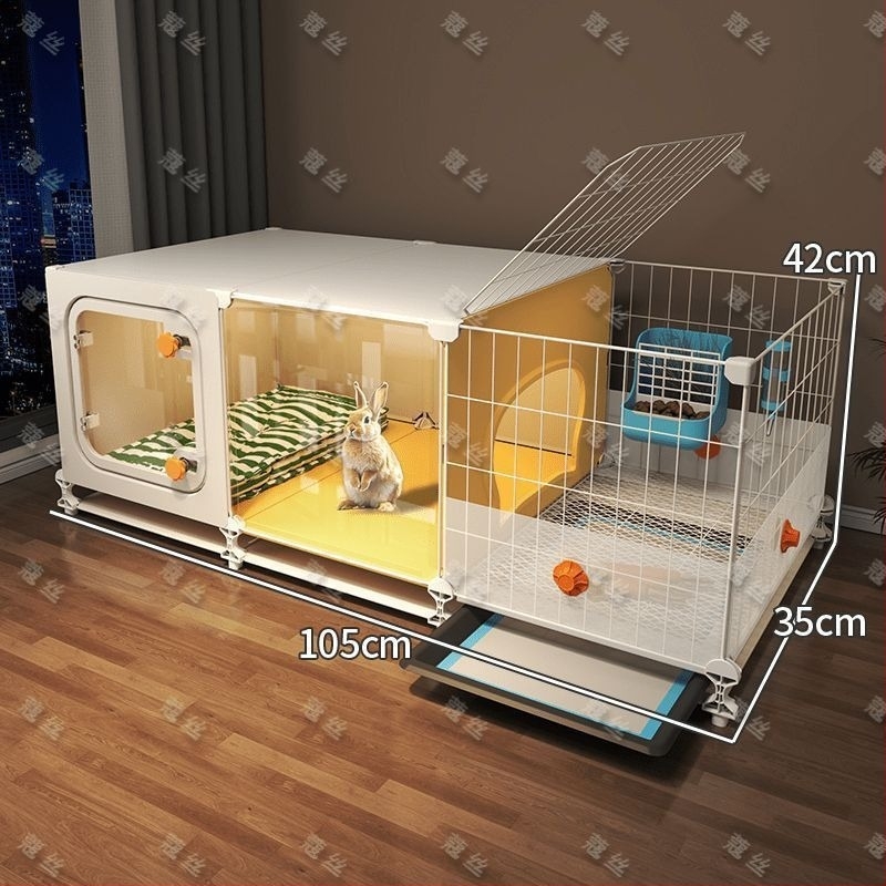 Cușcă pentru iepuri cu toaletă integrată pentru urină, spațiu interior mare pentru animale de companie (iepuri, porcușori de Guinea și hamsteri) — plastic, cușcă pentru animale de companie, personalizare directă din fabrică pentru comerțul cross-border, su