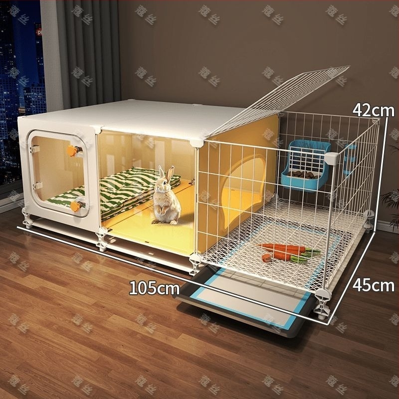 Cușcă pentru iepuri cu toaletă integrată pentru urină, spațiu interior mare pentru animale de companie (iepuri, porcușori de Guinea și hamsteri) — plastic, cușcă pentru animale de companie, personalizare directă din fabrică pentru comerțul cross-border, su