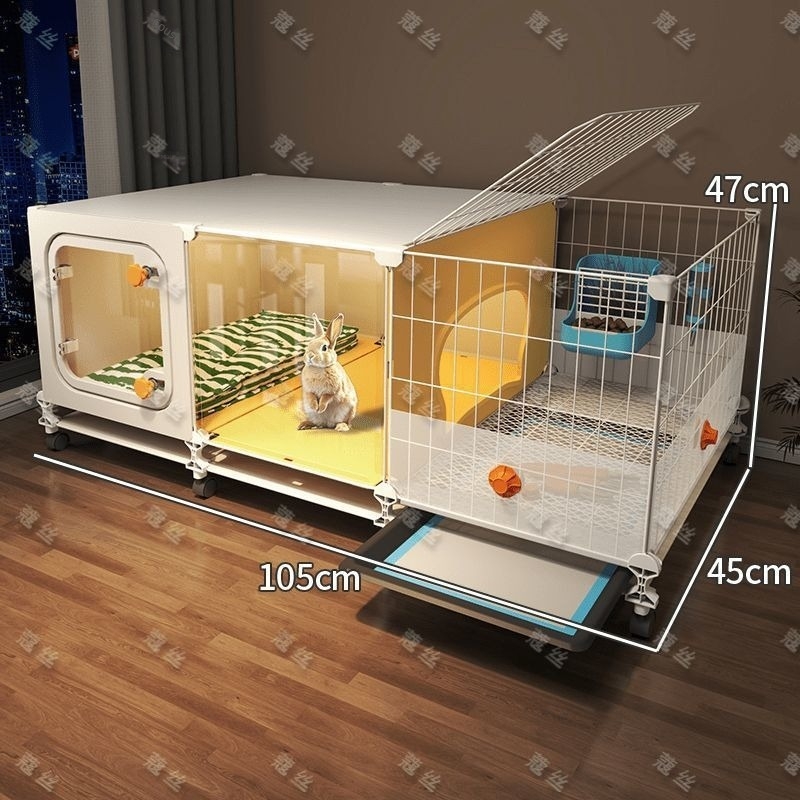 Cușcă pentru iepuri cu toaletă integrată pentru urină, spațiu interior mare pentru animale de companie (iepuri, porcușori de Guinea și hamsteri) — plastic, cușcă pentru animale de companie, personalizare directă din fabrică pentru comerțul cross-border, su