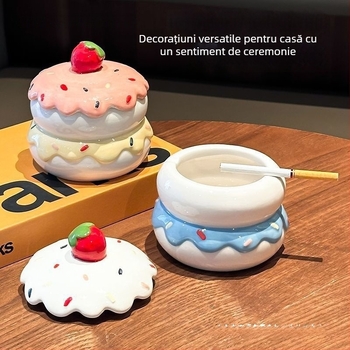 Cenușar ceramic cu capac, sculptat, pentru decor de sufragerie — HL1023460927