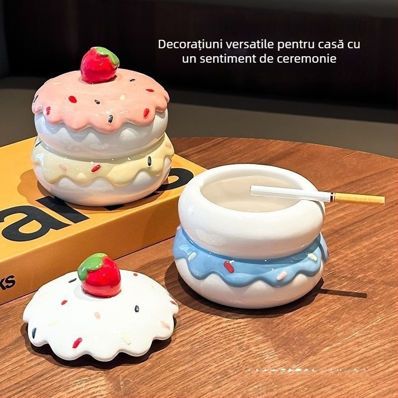 Cenușar ceramic cu capac, sculptat, pentru decor de sufragerie — HL1023460927