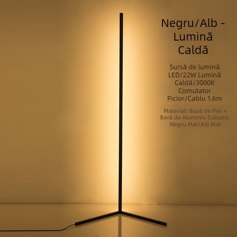 Lampă de podea cu LED în linie și formă dreptunghiulară, potrivită pentru living sau dormitor; 220V; abajur din acril; înălțime reglabilă; CRI 80-90