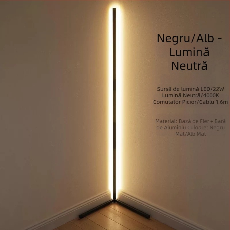 Lampă de podea cu LED în linie și formă dreptunghiulară, potrivită pentru living sau dormitor; 220V; abajur din acril; înălțime reglabilă; CRI 80-90