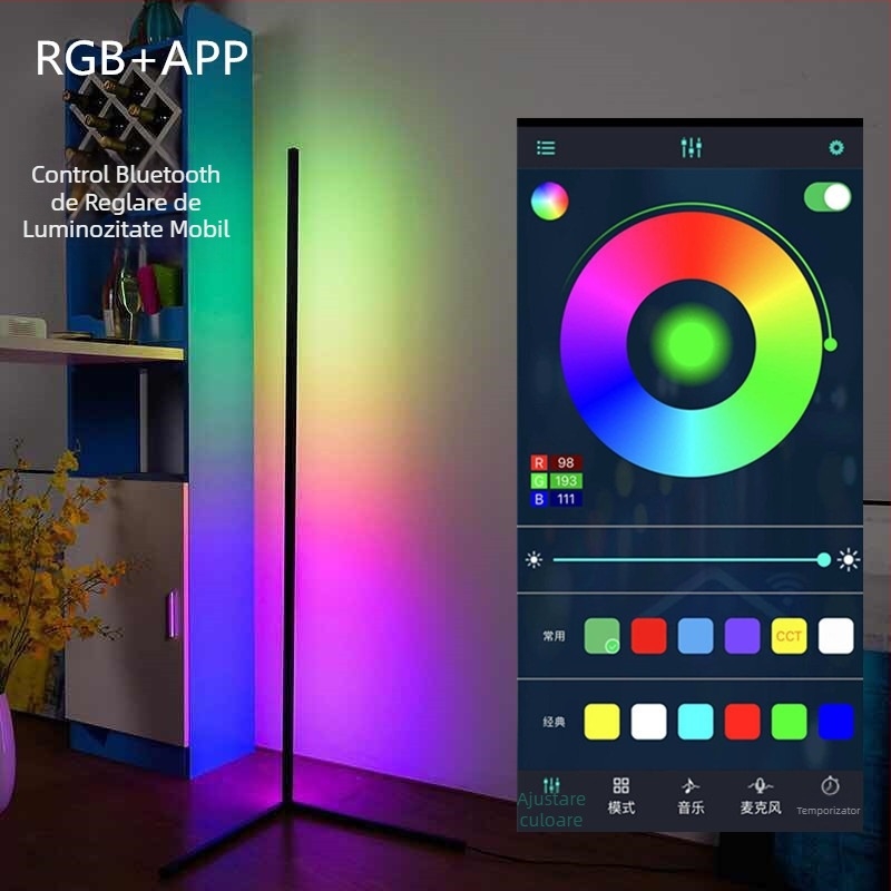 Lampă de podea cu LED în linie și formă dreptunghiulară, potrivită pentru living sau dormitor; 220V; abajur din acril; înălțime reglabilă; CRI 80-90