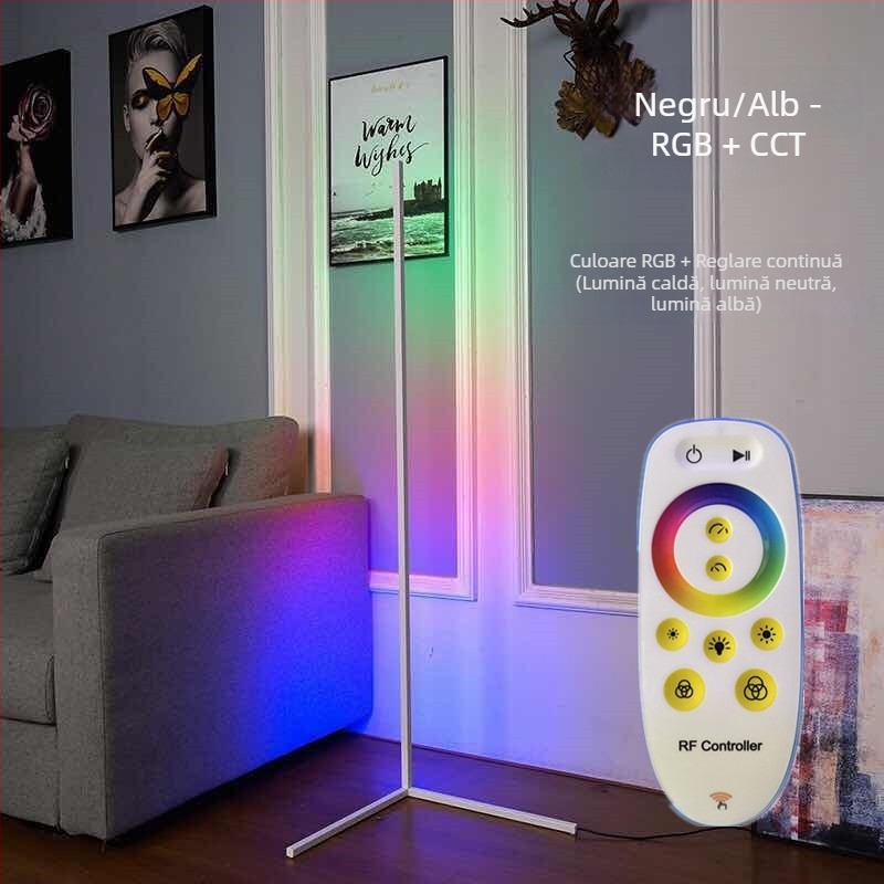 Lampă de podea cu LED în linie și formă dreptunghiulară, potrivită pentru living sau dormitor; 220V; abajur din acril; înălțime reglabilă; CRI 80-90