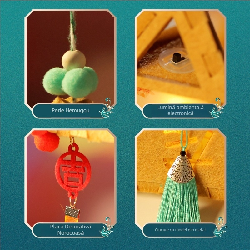 Kit DIY de felinar triunghiular, stil cartoon chinezesc clasic, panouri fonoabsorbante; execuție mecanică și manuală