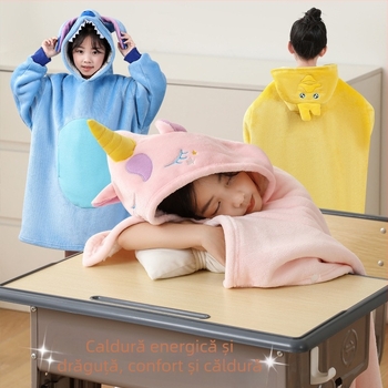 Pelerină-pătură pentru somn copii – fleece gros de iarnă, fibră poliester, 350 g, toamnă-iarnă, model animație