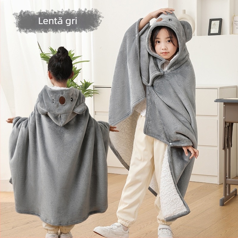 Pelerină-pătură pentru somn copii – fleece gros de iarnă, fibră poliester, 350 g, toamnă-iarnă, model animație
