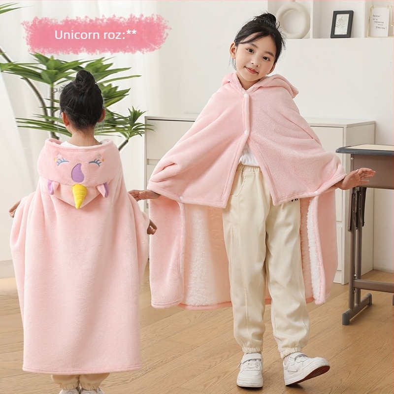 Pelerină-pătură pentru somn copii – fleece gros de iarnă, fibră poliester, 350 g, toamnă-iarnă, model animație