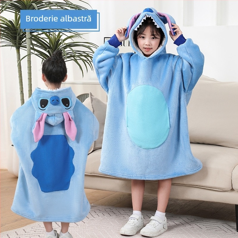 Pelerină-pătură pentru somn copii – fleece gros de iarnă, fibră poliester, 350 g, toamnă-iarnă, model animație