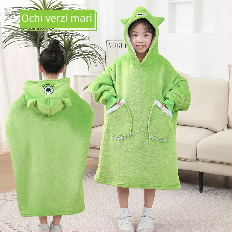 Pelerină-pătură pentru somn copii – fleece gros de iarnă, fibră poliester, 350 g, toamnă-iarnă, model animație