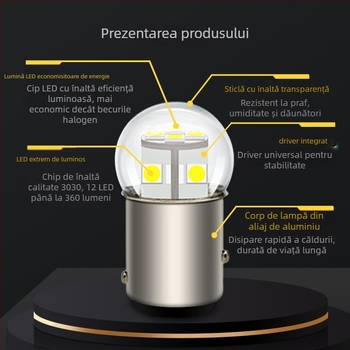 Lampă LED auto pentru semnalizare la viraj și mers înapoi, 3030×12 LED, model 1156/1157, 12V, 6W, 6500K