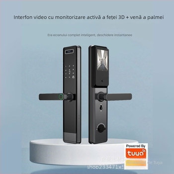 Încuietoare inteligentă pentru ușă cu recunoaștere facială 3D, acces prin amprentă și parolă, deblocare WiFi de la distanță, mâner semi-automat
