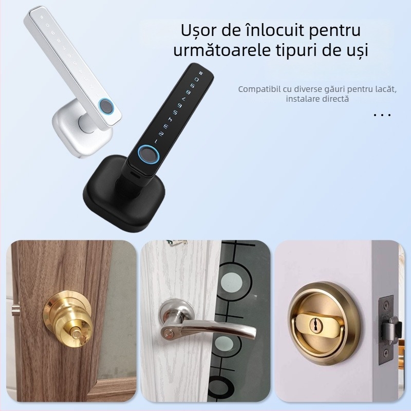 ușă electronică inteligentă cu amprentă digitală și parolă – Model B3; capacitate amprentă 50; timp de scanare <0,5 s; FAR 0,0001%; FRR 0,001%; alimentare DC