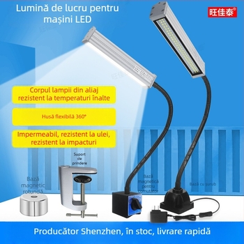 Lampa LED de lucru pentru mașini-unelte, braț lung, impermeabilă, bază magnetică, 220V/24V/36V