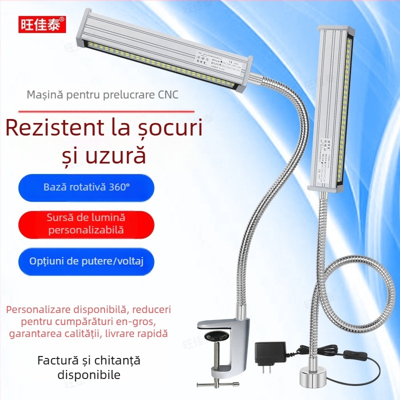 Lampa LED de lucru pentru mașini-unelte, braț lung, impermeabilă, bază magnetică, 220V/24V/36V