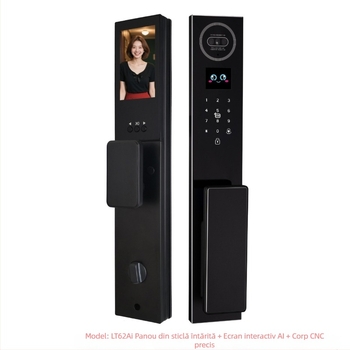 Încuietoare AI Smart cu recunoaștere facială, amprentă și parolă, control vocal și monitorizare în timp real — Model 520ai, timp de scanare <0.0001 s, alimentare AC, durată de viață 30 de ani, deblocare la distanță
