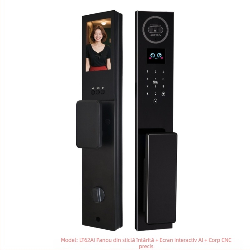 Încuietoare AI Smart cu recunoaștere facială, amprentă și parolă, control vocal și monitorizare în timp real — Model 520ai, timp de scanare <0.0001 s, alimentare AC, durată de viață 30 de ani, deblocare la distanță