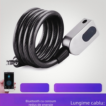 Lacăt inteligent pentru bicicletă cu amprentă și inel din oțel, cablu; 60 de amprente stocate, deblocare <0,5 s, rată de acceptare falsă <0,005%, alimentare DC, interval -20°C până la 70°C