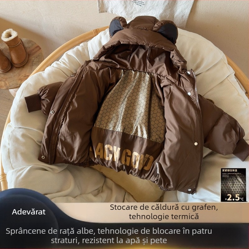 Jachetă pentru copii din puf de rață, umplutură din puf de rață, căptușeală din vinilon, gros, stil casual