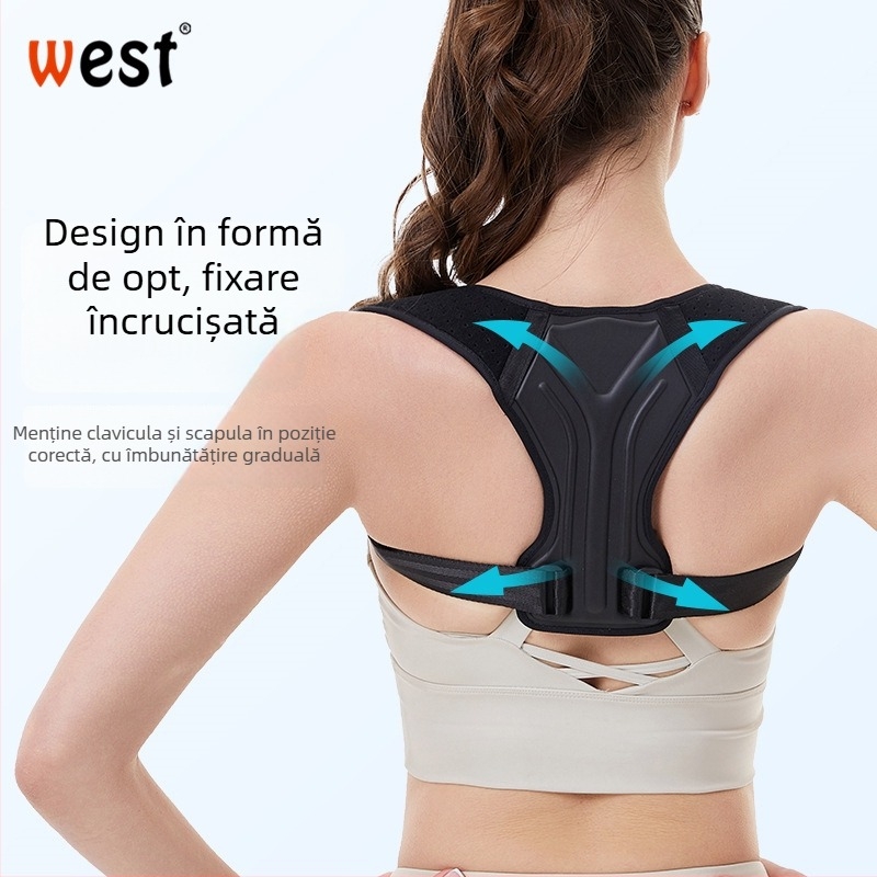 Bandă corectoare de postură pentru bărbați și femei, discretă, din poliester, pentru alinierea coloanei vertebrale, cod 5533