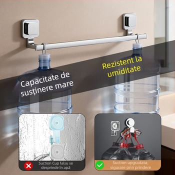 Suport prosoape cu ventuză – oțel inoxidabil și ABS, fără găuri, cu o singură bară pentru baie