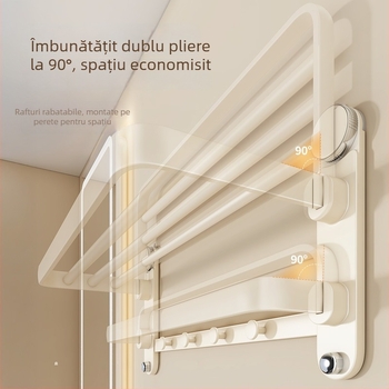 Youqin Suport pentru prosoape de baie cu patru ventuze, montaj fără găuri, cu bară de duș integrată (ABS + oțel-carbon)