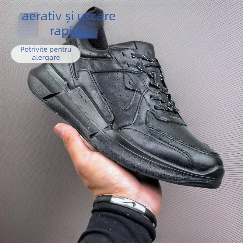 Pantofi sport casual pentru exterior, partea superioară din piele de vițel, talpă din cauciuc și plastic, vârf rotund, respirabili, anti-alunecare, închidere cu șireturi în față