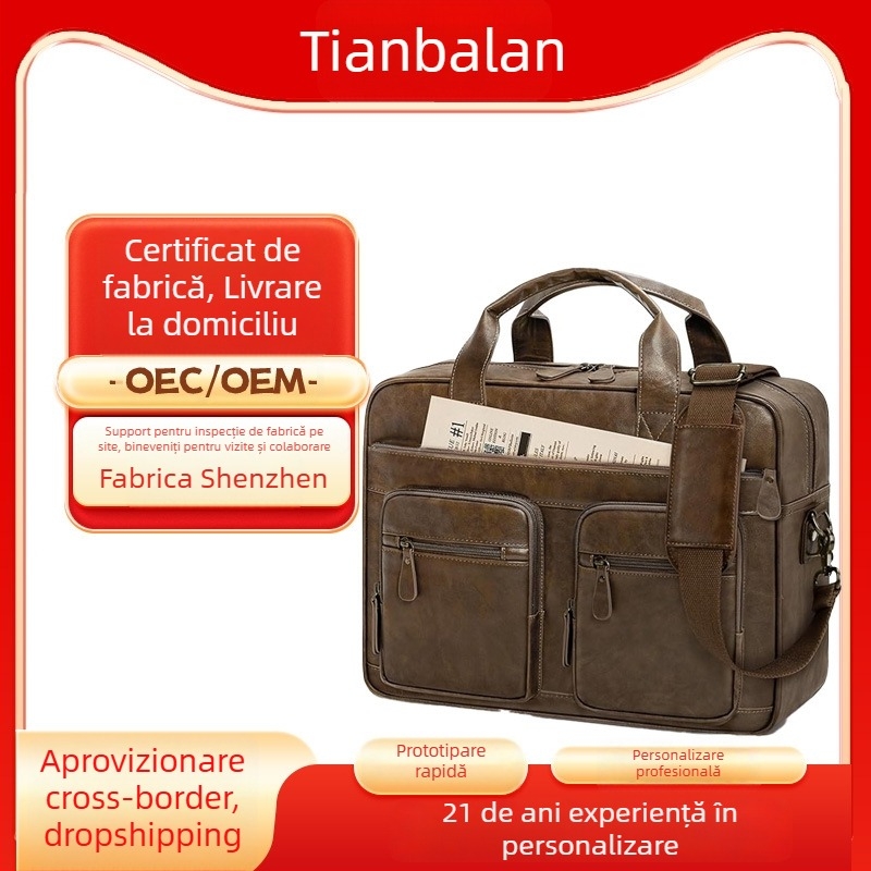 Geantă de afaceri din polyester, personalizabilă pentru bărbați, cu curea crossbody, închidere cu fermoar, impermeabilă, rezistentă la uzură, anti-seismică, pentru călătorii de afaceri