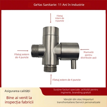 Distribuitor de apă cu trei căi, intrare 1, ieșire 2 – oțel inoxidabil 304, finisaj periat, instalație de separare a apei, 0–90°C